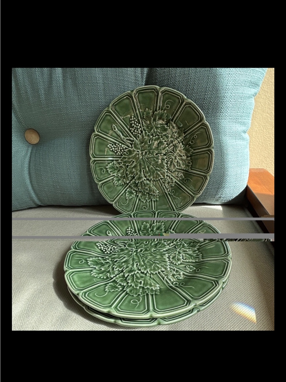 NEW Set of 3 Bordallo Pinheiro Green Grape, Grapevine Majolica Salad Plates
